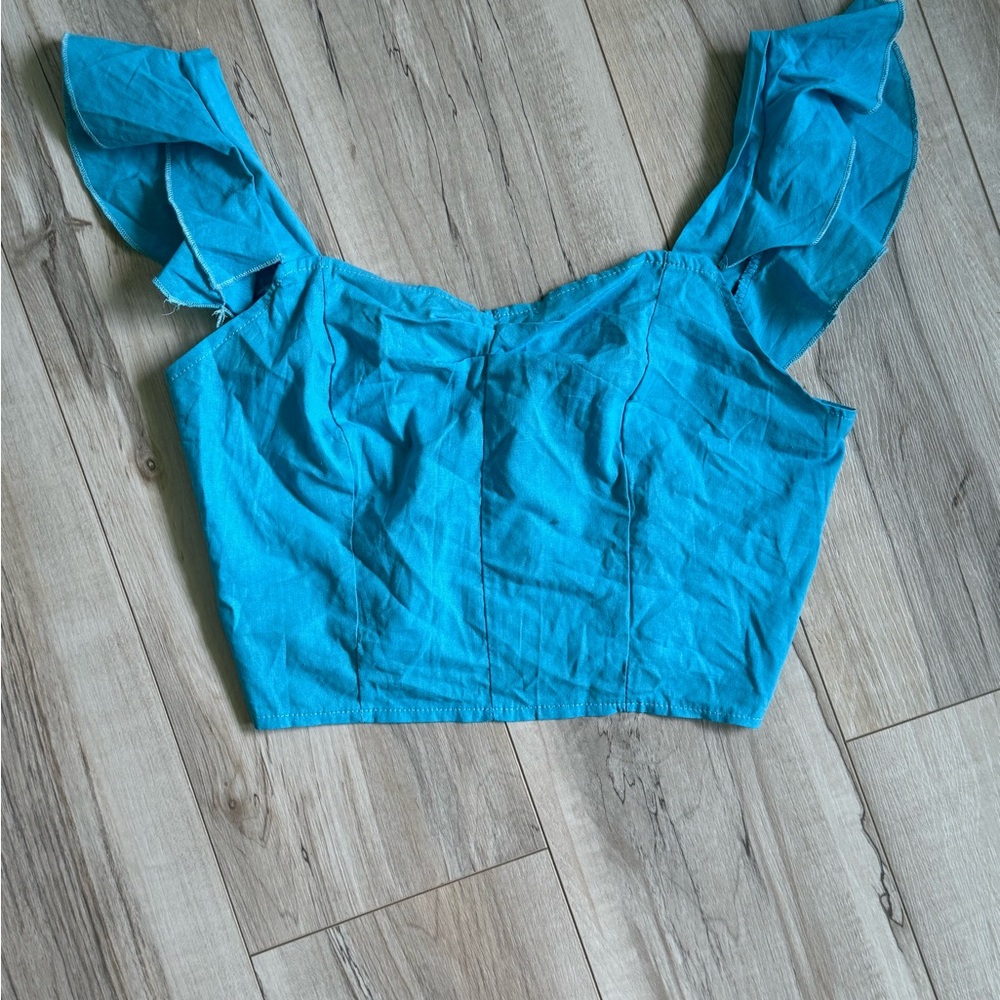 Blue Ruffle Sleeve Women's Top